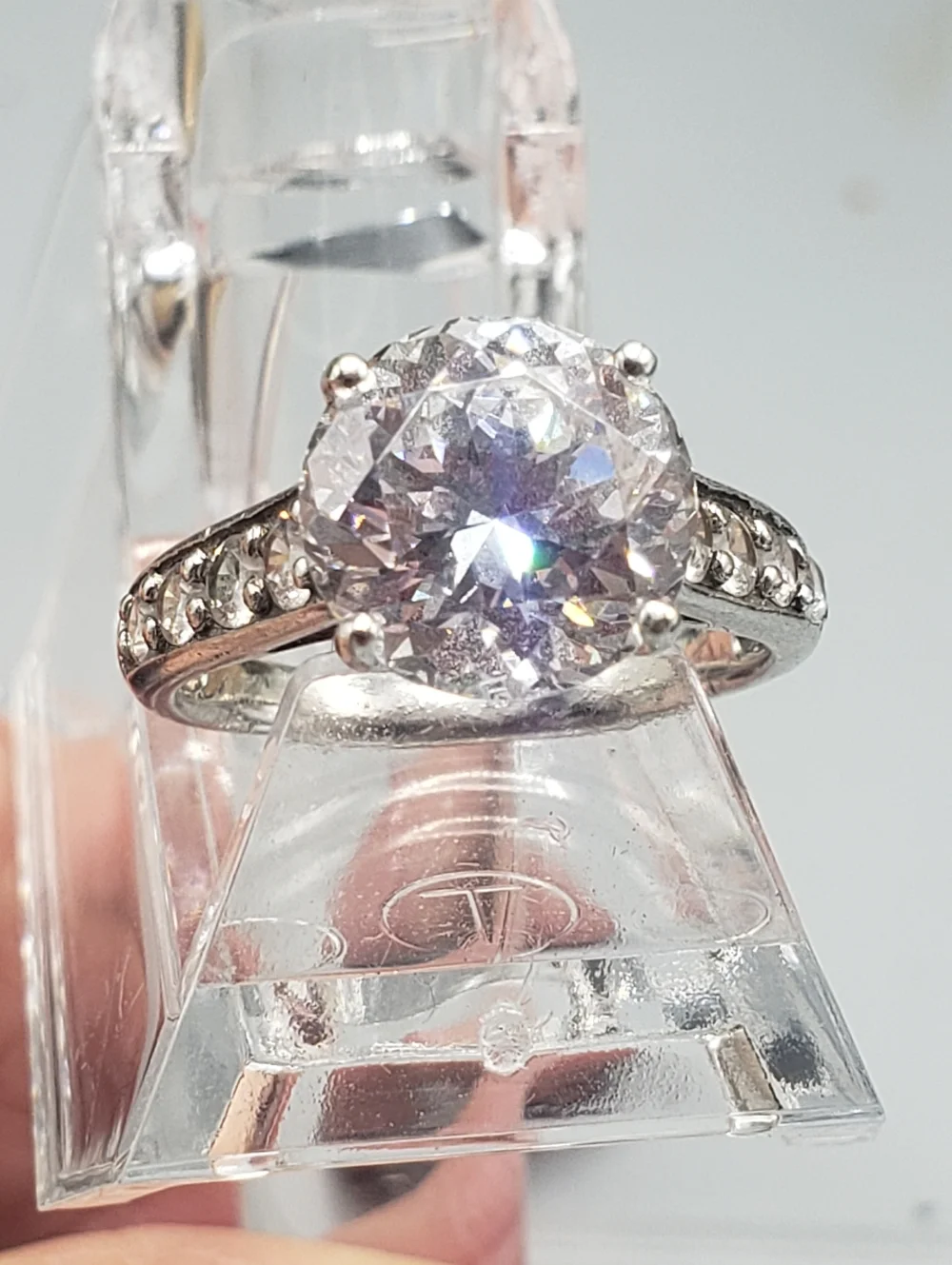 Sterling Silver w/ CZ crystals - Solitaire Cocktail Ring 7.75